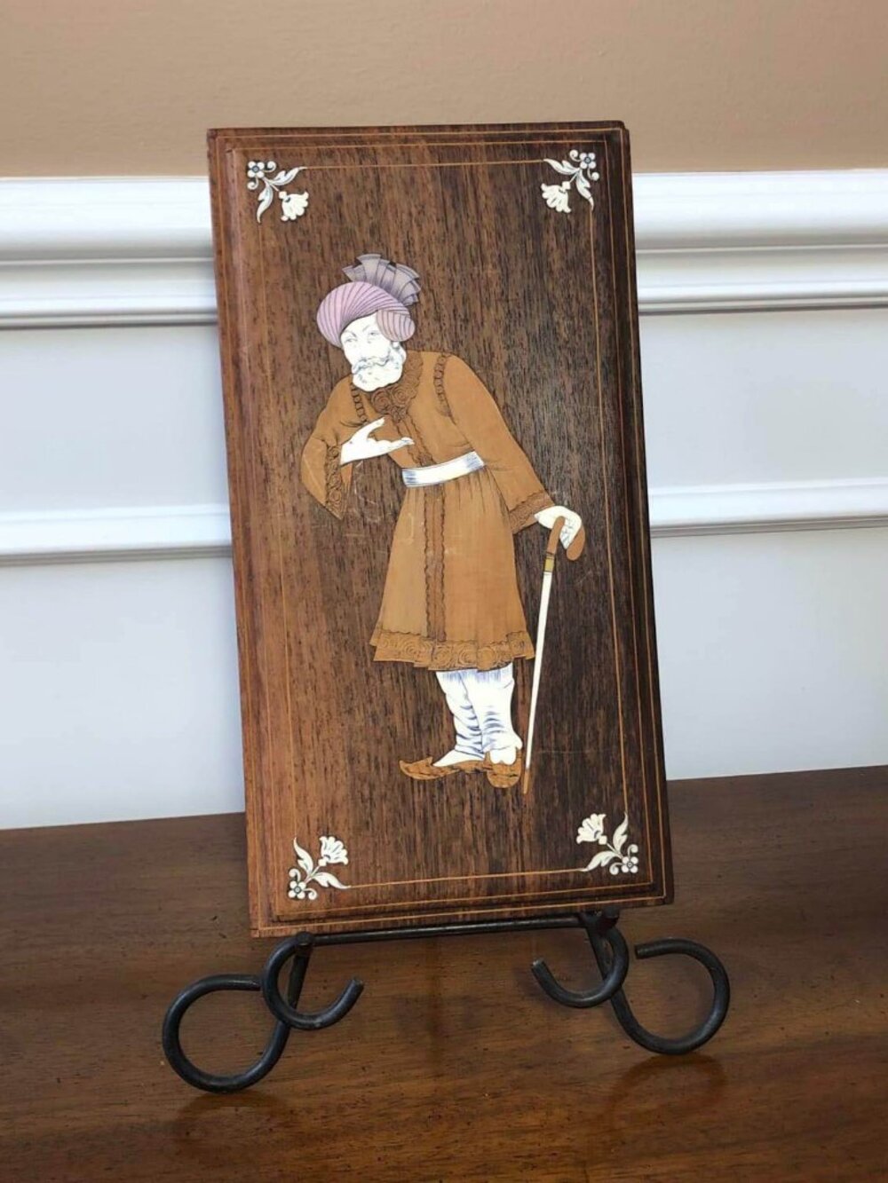 Vintage inlaid teak plaque